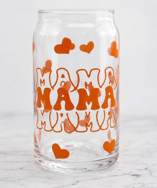 Mama With Hearts | 16oz Glass Cup