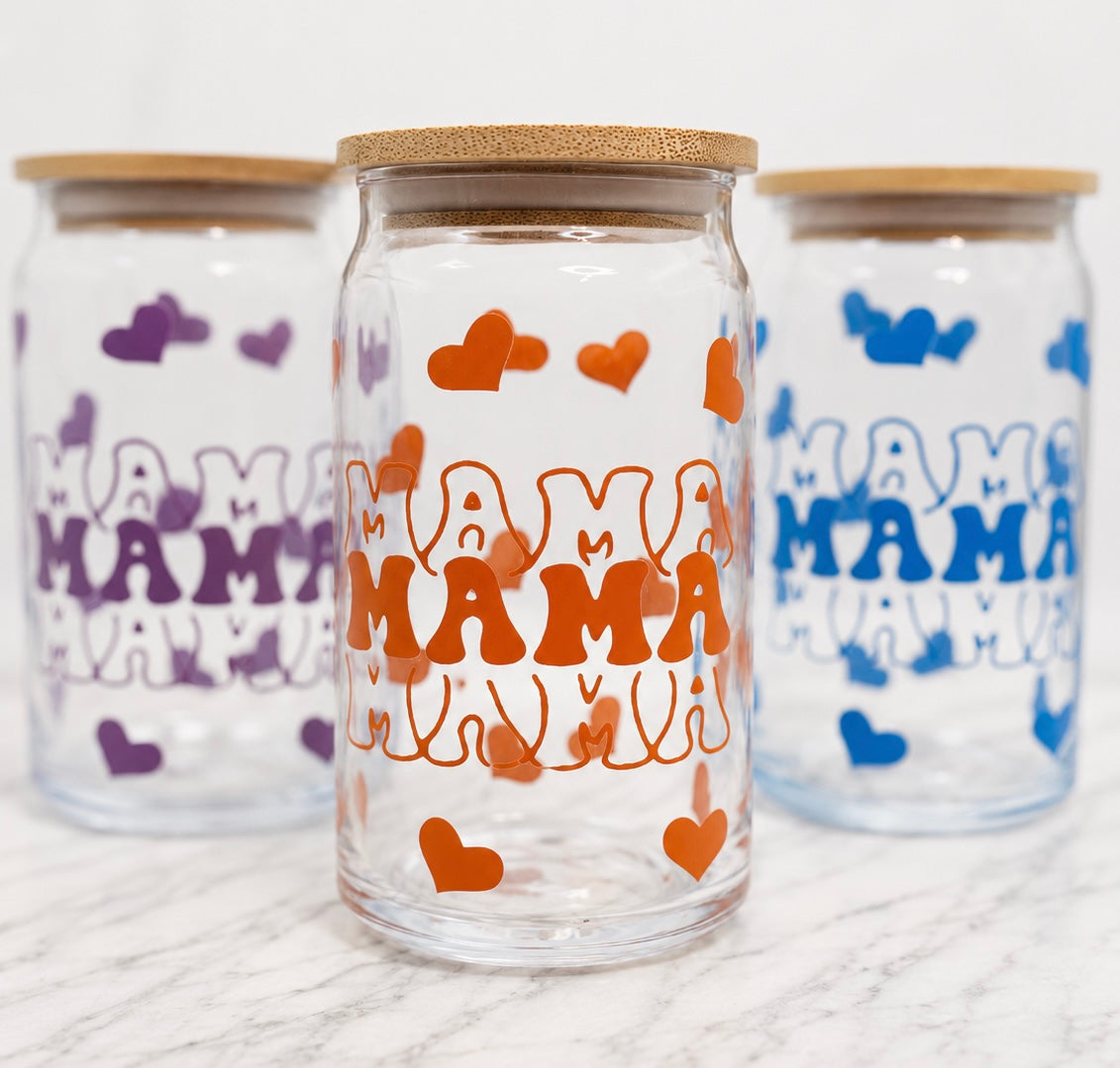 Mama With Hearts | 20oz Glass Cup