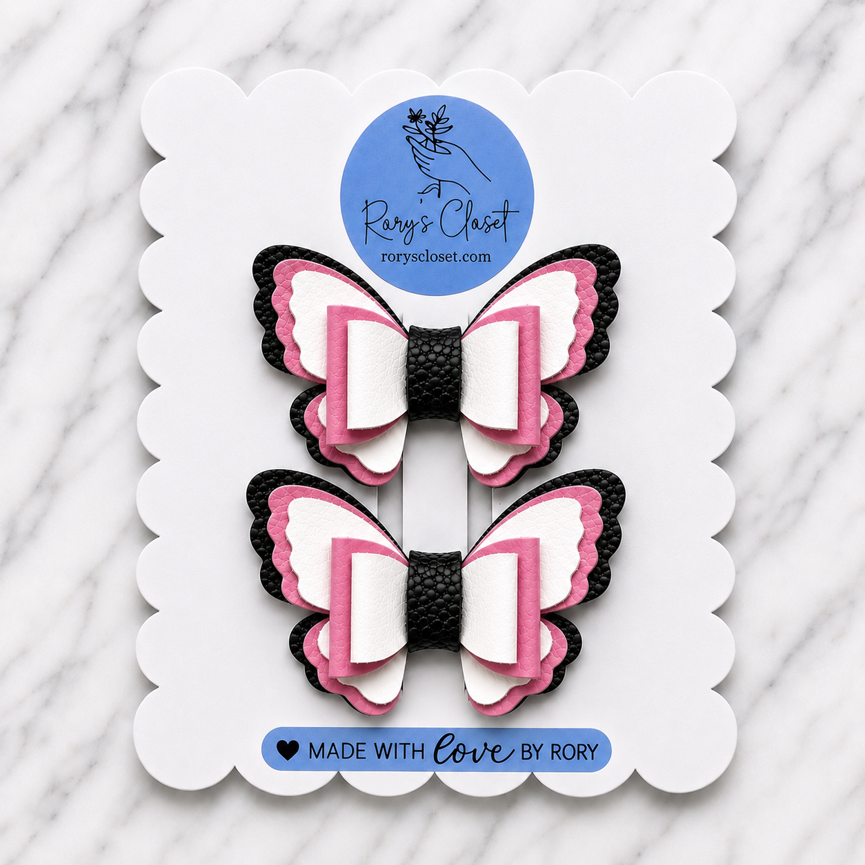 Butterfly Bow Hair Clips | 2.5" Faux Leather Bow Set | 2-Pack