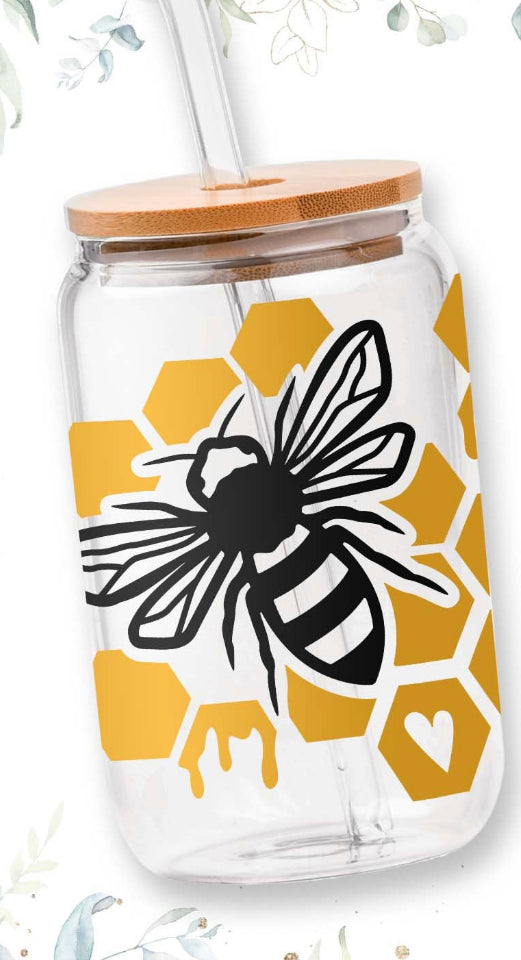 Bumble Bee 16oz Glass Cup