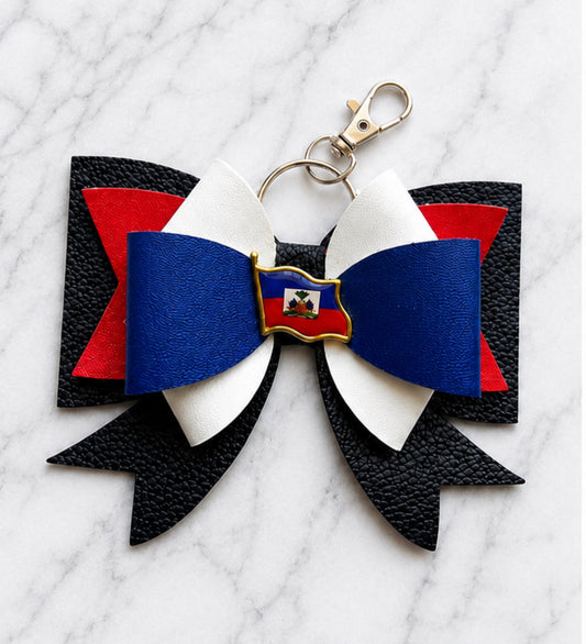 Haitian Pride 4" Butterfly Bow Keychain | Optional Photo Keychain