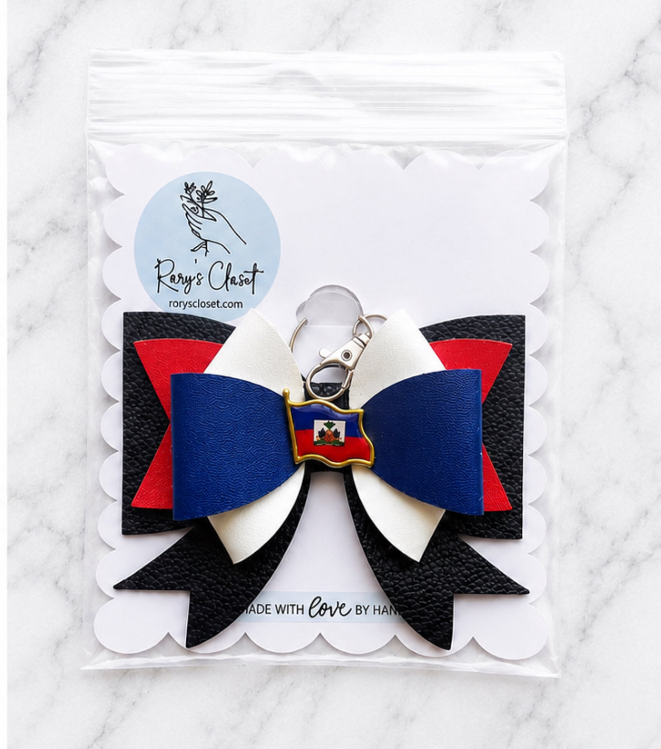 Haitian Pride 4" Butterfly Bow Keychain | Optional Photo Keychain