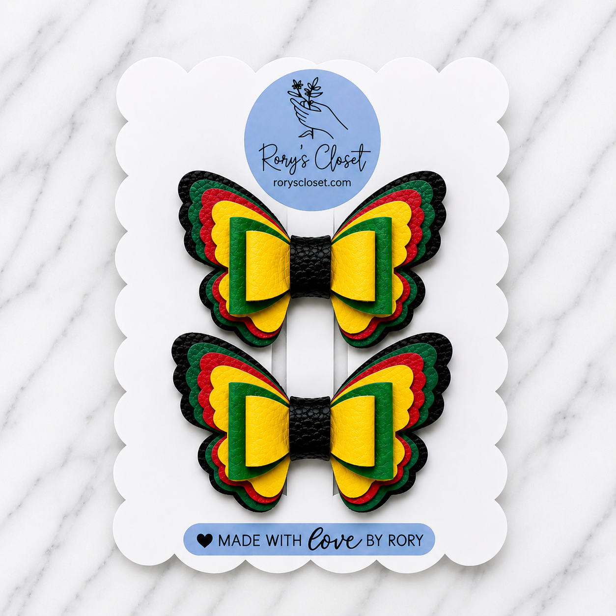 Juneteenth Butterfly Bow Hair Clips | 2.5” Faux Leather Bow Set| 2-Pack