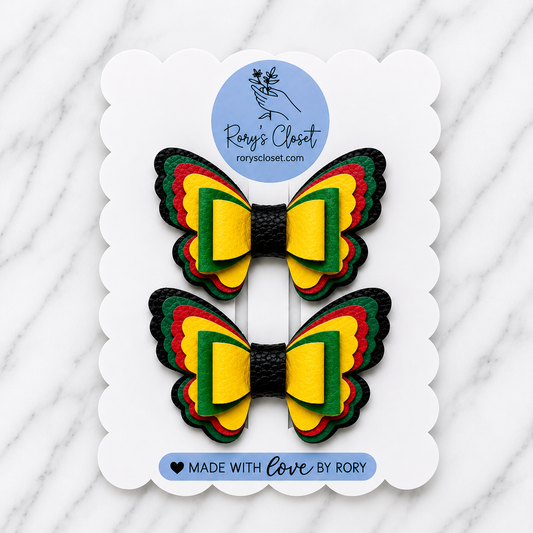 Juneteenth Butterfly Bow Hair Clips | 2.5” Faux Leather Bow Set| 2-Pack