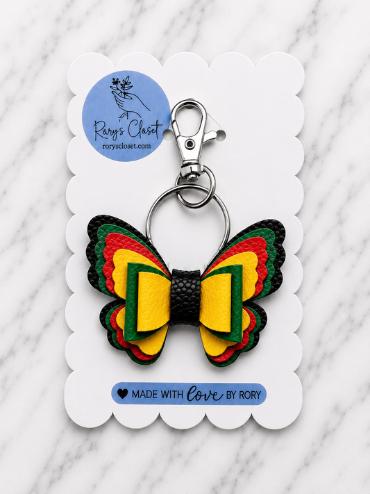 Juneteenth Butterfly Bow | 2.5” Faux Leather Keychain