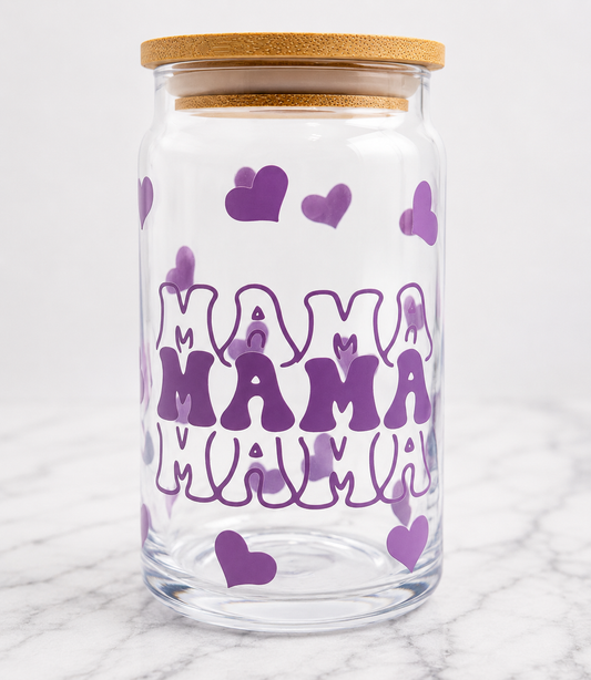 Mama With Hearts | 16oz Glass Cup