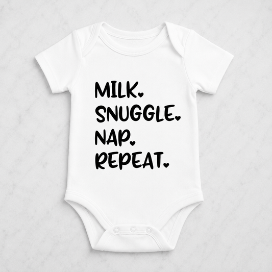 Milk. Snuggle. Nap. Repeat. | Graphic Apparel
