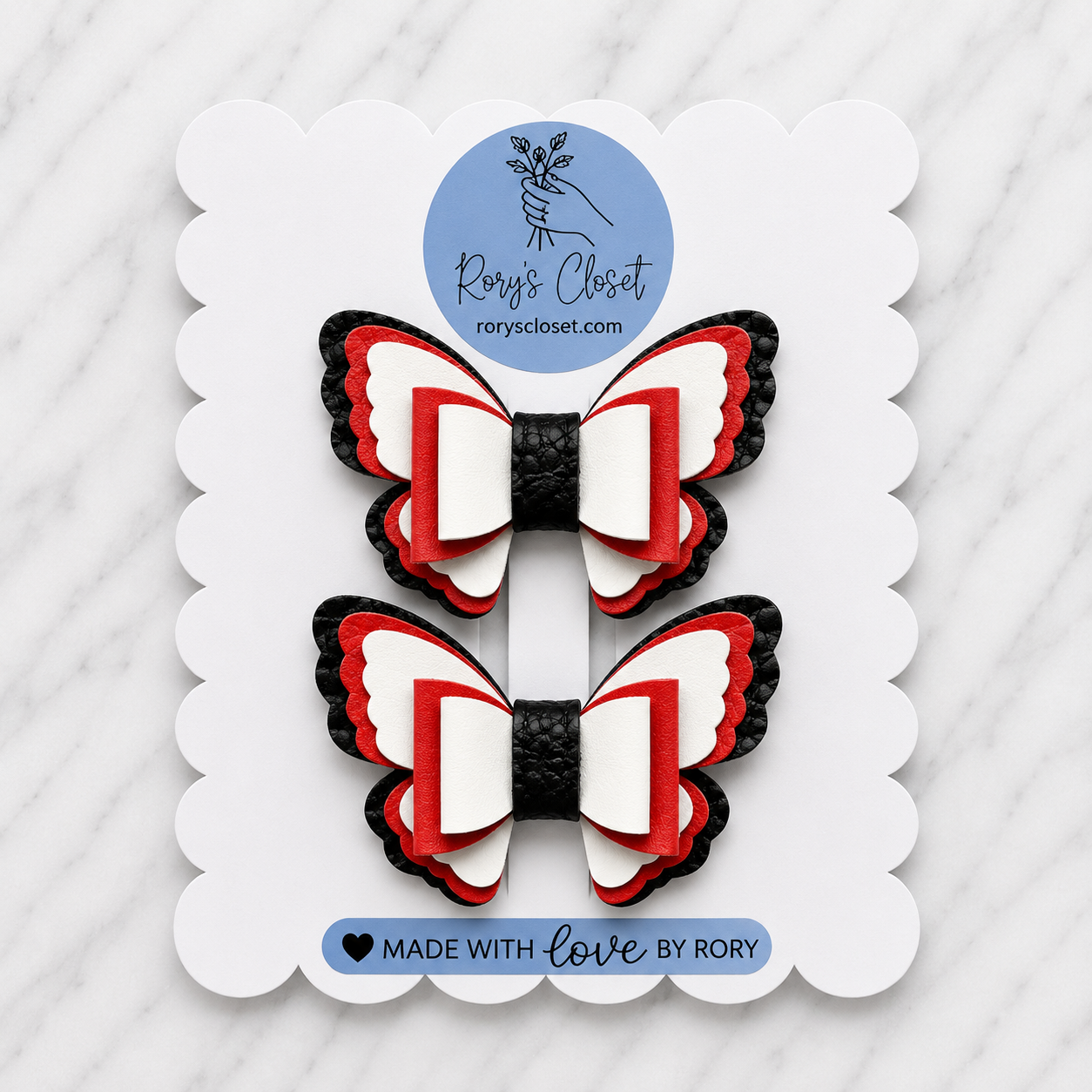 Butterfly Bow Hair Clips | 2.5" Faux Leather Bow Set | 2-Pack