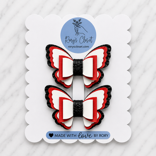 Butterfly Bow Hair Clips | 2.5" Faux Leather Bow Set | 2-Pack