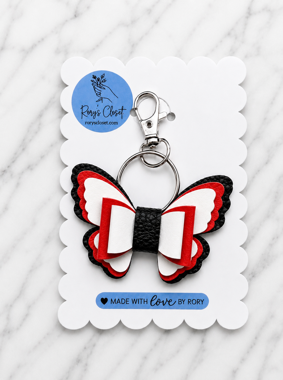 Butterfly Bow | 2.5” Faux Leather Keychain